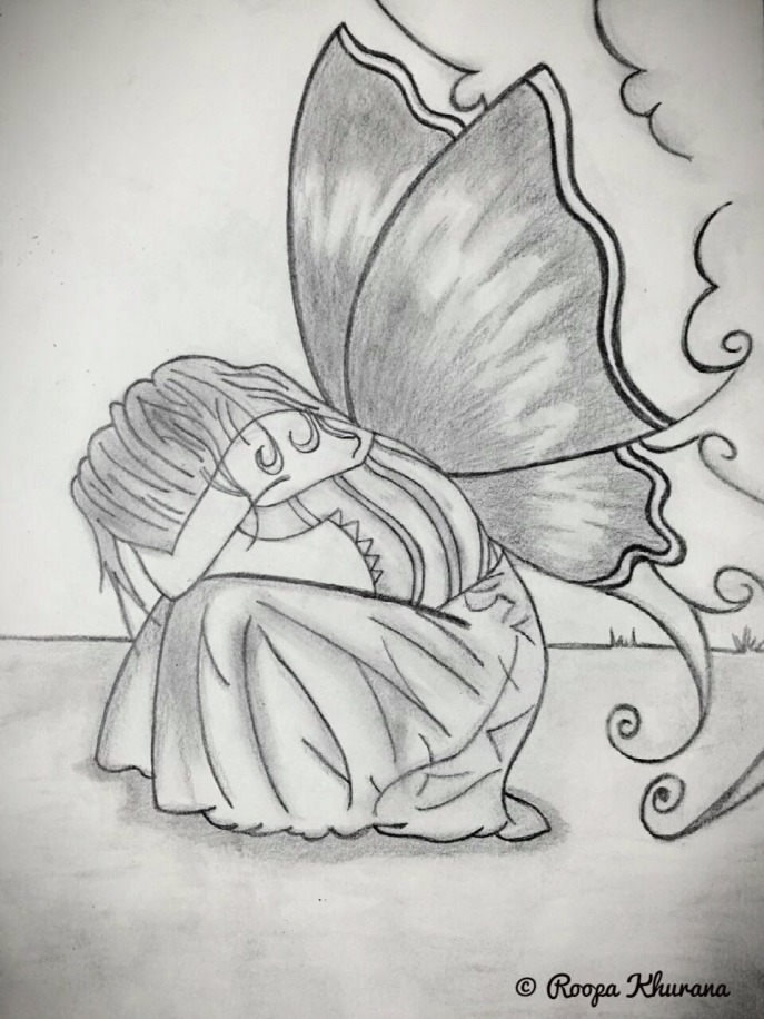 fairy-wings-crying-desolate-black and white